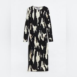 H&M Black and Cream Abstract Sheath Midi Dress
